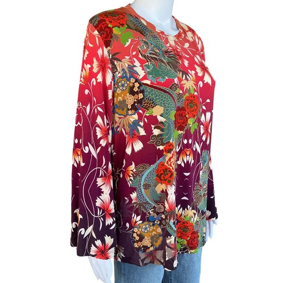 Johnny Was Adalena Kimono Sleeve Tee Women Size M Asian Dragon Floral Print $130 - Picture 5 of 16